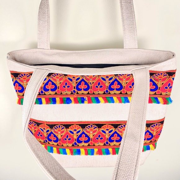 Boho Tote Bag, Extra Large Carryall, Ethnic Embroidered, New, Hippie, Red, XL - Picture 2 of 13